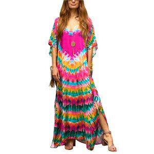Plus Size Kaftan Maxi Dress Lightweight Rayon Beach Coverup Lounge Wear